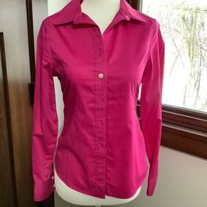NWOT Banana Republic 0P fitted bright pink buttoned down shirt